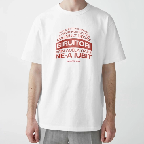 Tricou barbati cu verset din Biblie - Romani 8:37